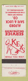 Matchbook Cover - Alford Safe and Lock Baton Rouge LA
