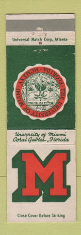 Matchbook Cover - University of Miami FL Coral Gables Hurricanes WEAR
