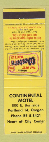 Matchbook Cover - Continental Motel Portland OR Best Western