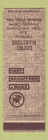 Matchbook Cover - Drews' Men's Clothes Klamath Falls OR Hart Schaffner Marx