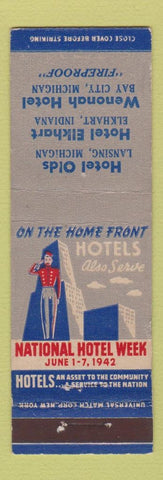 Matchbook Cover - Hotels Olds Lansing MI Elkhart IN Wenonah Bay City MI WEAR