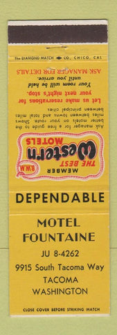 Matchbook Cover - Motel Fountain Tacoma WA Best Western