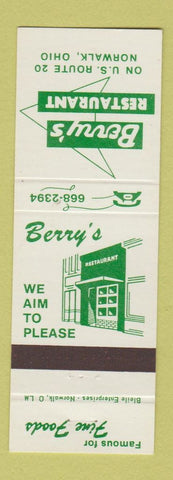 Matchbook Cover - Berry's Restaurant Norwalk ?OH