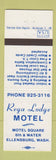 Matchbook Cover - Rega Lodge Motel Ellensburg WA