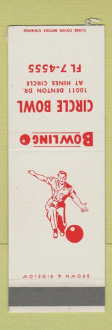 Matchbook Cover - Circle Bowling Dallas TX SAMPLE WORN