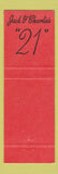 Matchbook Cover - Jack & Charlie's 21 New York City