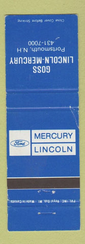 Matchbook Cover - Ford Lincoln Mercury Goss Portsmouth NH WEAR