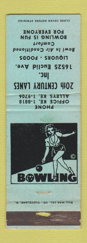 Matchbook Cover - 20th Century Bowling Lanes Cleveland OH WORN
