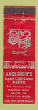 Matchbook Cover - Anderson's Used Car Parts Kingston MA WORN
