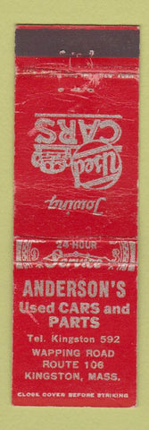 Matchbook Cover - Anderson's Used Car Parts Kingston MA WORN