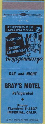 Matchbook Cover - Gray's Motel Imperial CA blue