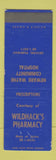 Matchbook Cover - Wildhack's Drugs Newark Wayne Hospital NJ? SAMPLE WEAR