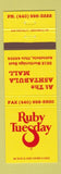 Matchbook Cover - Ruby Tuesday Ashtabula OH