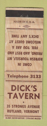 Matchbook Cover - Dick's Tavern Rutland VT WEAR