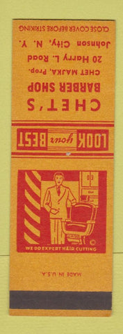 Matchbook Cover - Chet's Barber Shop Johnson City NY SAMPLE