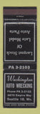Matchbook Cover - Washington Auto Wrecking Seattle WA