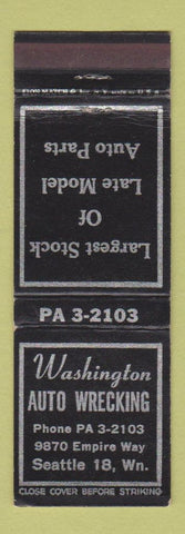 Matchbook Cover - Washington Auto Wrecking Seattle WA