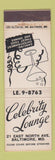 Matchbook Cover - Celebrity Lounge Baltimore MD WEAR