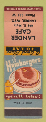 Matchbook Cover - Lander Cafe Lander WY low phone # WORN SAMPLE