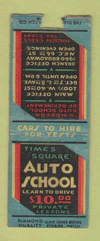 Matchbook Cover - Auto School New York City DQ BOBTAIL WEAR