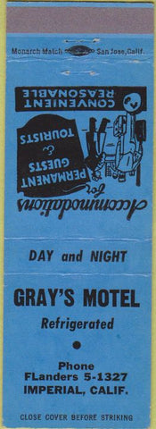 Matchbook Cover - Gray's Motel Imperial CA blue