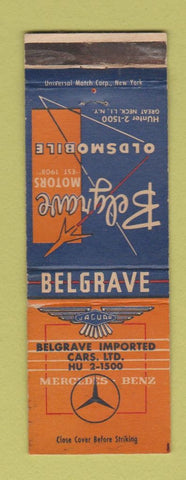 Matchbook Cover - Belgrave Mercedes Benz Oldsmobile Great Neck LI NY WORN