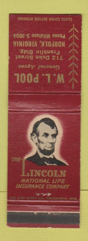 Matchbook Cover - WL Pool Lincoln Insurance Norfolk VA Abraham