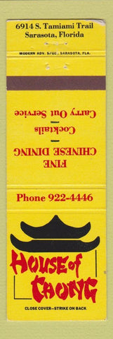 Matchbook Cover - Hosue of Chong Chinese Sarasota FL