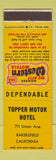Matchbook Cover - Topper Motor Hotel Bakersfield CA Best Western