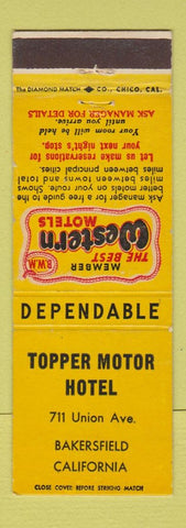 Matchbook Cover - Topper Motor Hotel Bakersfield CA Best Western