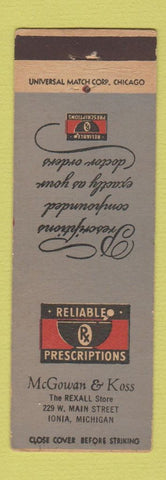 Matchbook Cover - McGowan & Koss Drug Store Rexall Ionia MI