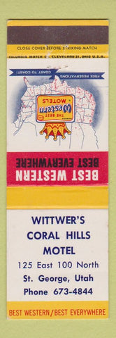 Matchbook Cover - Wittwer's Coral Hills Motel St George UT Best Western