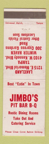 Matchbook Cover - Jimbo's Pit BBQ Winter Haven Tampa Lakeland FL