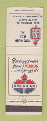 Matchbook Cover - American oil gas Armstrong Bros Portsmouth VA