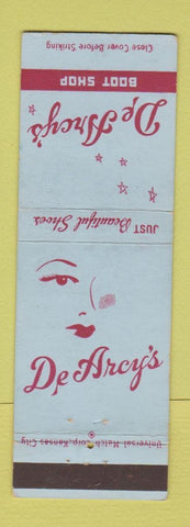 Matchbook Cover - De Arcy's Boot Shop shoes Des Moines IA