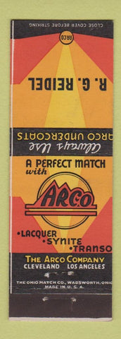 Matchbook Cover - Arco Lacquer Transo RG Reidel Cleveland Los Angeles