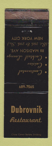Matchbook Cover - Dubrovink Restaurant New York City WEAR
