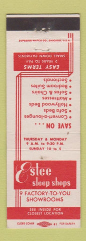 Matchbook Cover - Estee Sleep Shops Chicago La Grange IL Milwaukee WI