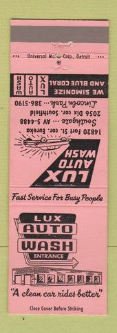 Matchbook Cover - Lux Auto Wash car Lincoln Park Southgate MI