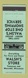 Matchbook Cover - Walsh's Shore Tennyson Muscoda WI GREEN
