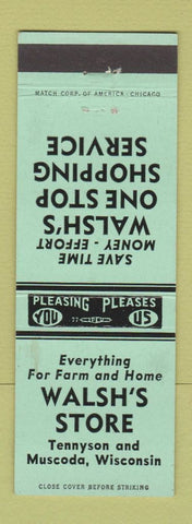 Matchbook Cover - Walsh's Shore Tennyson Muscoda WI GREEN