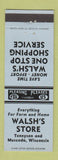 Matchbook Cover - Walsh's Shore Tennyson Muscoda WI GREEN