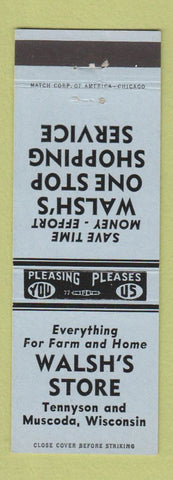 Matchbook Cover - Walsh's Shore Tennyson Muscoda WI GREEN