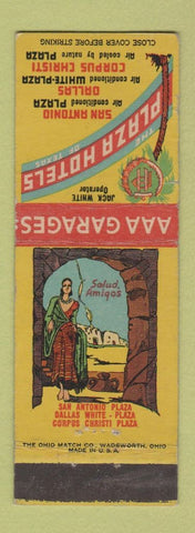 Matchbook Cover - Plaza Hotels San Antonio Dallas Corpus Christi TX