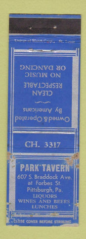Matchbook Cover - Park Tavern Pittsburgh PA no music or dancing WEAR