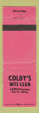 Matchbook Cover - Colby's Nite Club Cincinnati OH