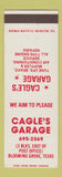 Matchbook Cover - Cagle's Garage Blooming Grove TX