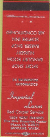 Matchbook Cover - Imperial Lanes Bowling Spokane WA