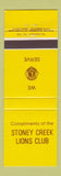 Matchbook Cover - Lions Club Stoney Creek ON