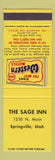 Matchbook Cover - The Sage Inn Springville UT Best Western